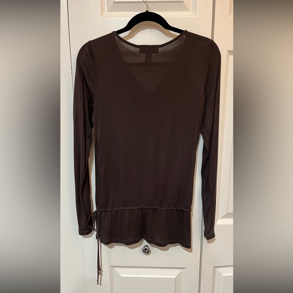 INC Petite M…chocolate brown long sleeved top. Copper bead and sequin neckline. - Picture 5 of 15